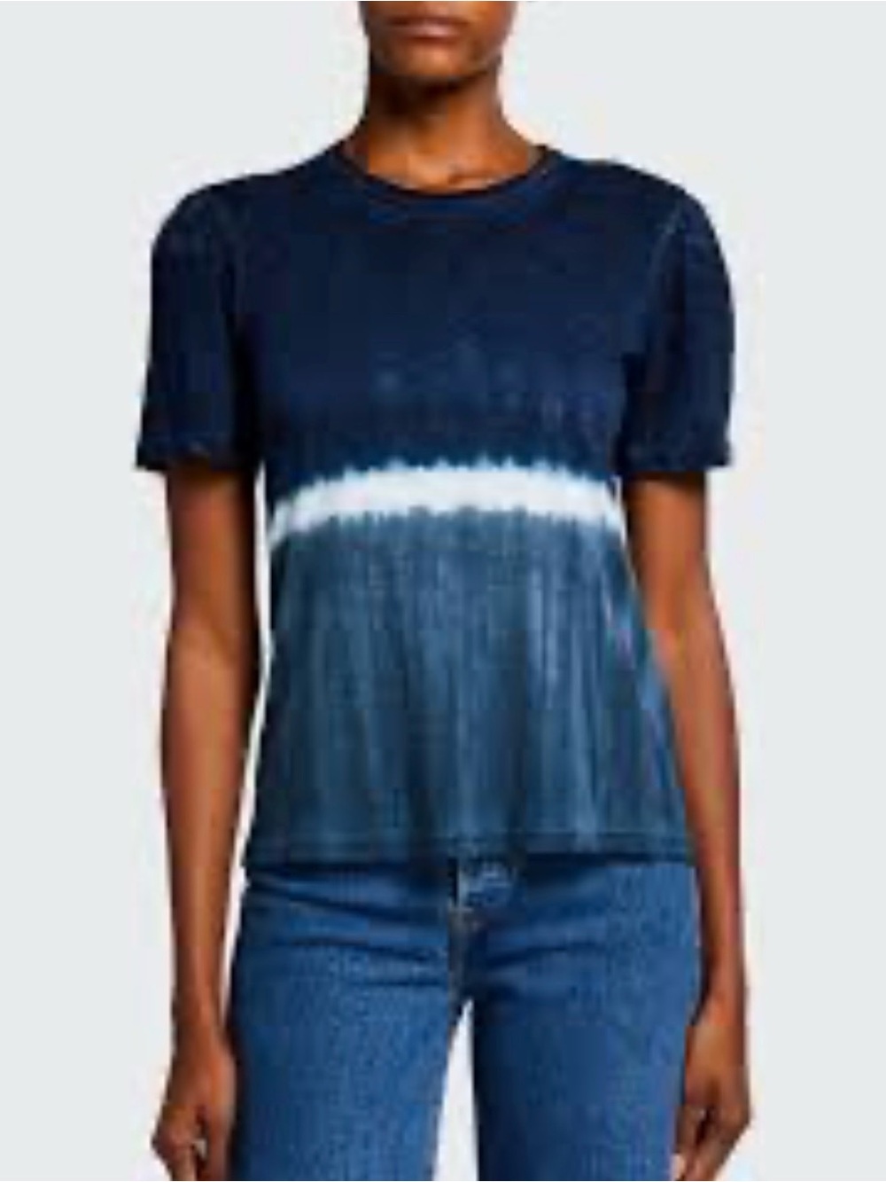 Veronica Beard Navy and White Tie-Dye Crewneck Tee